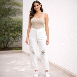 Pistola SZ 26 White Distressed Denim Jeans Straight Leg 10" Rise